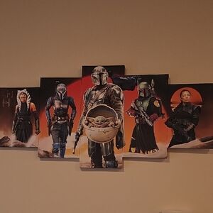 Star Wars The Mandalorian 5-Panel Canvas Wall Art - Red, Black, Brown (Large)
